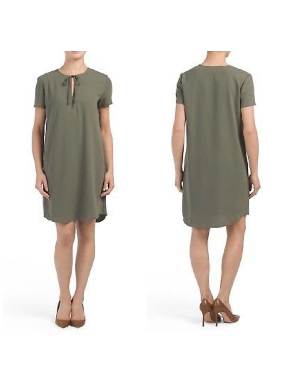 Theory Olive Tie-Front Short Sleeve Shift Dress